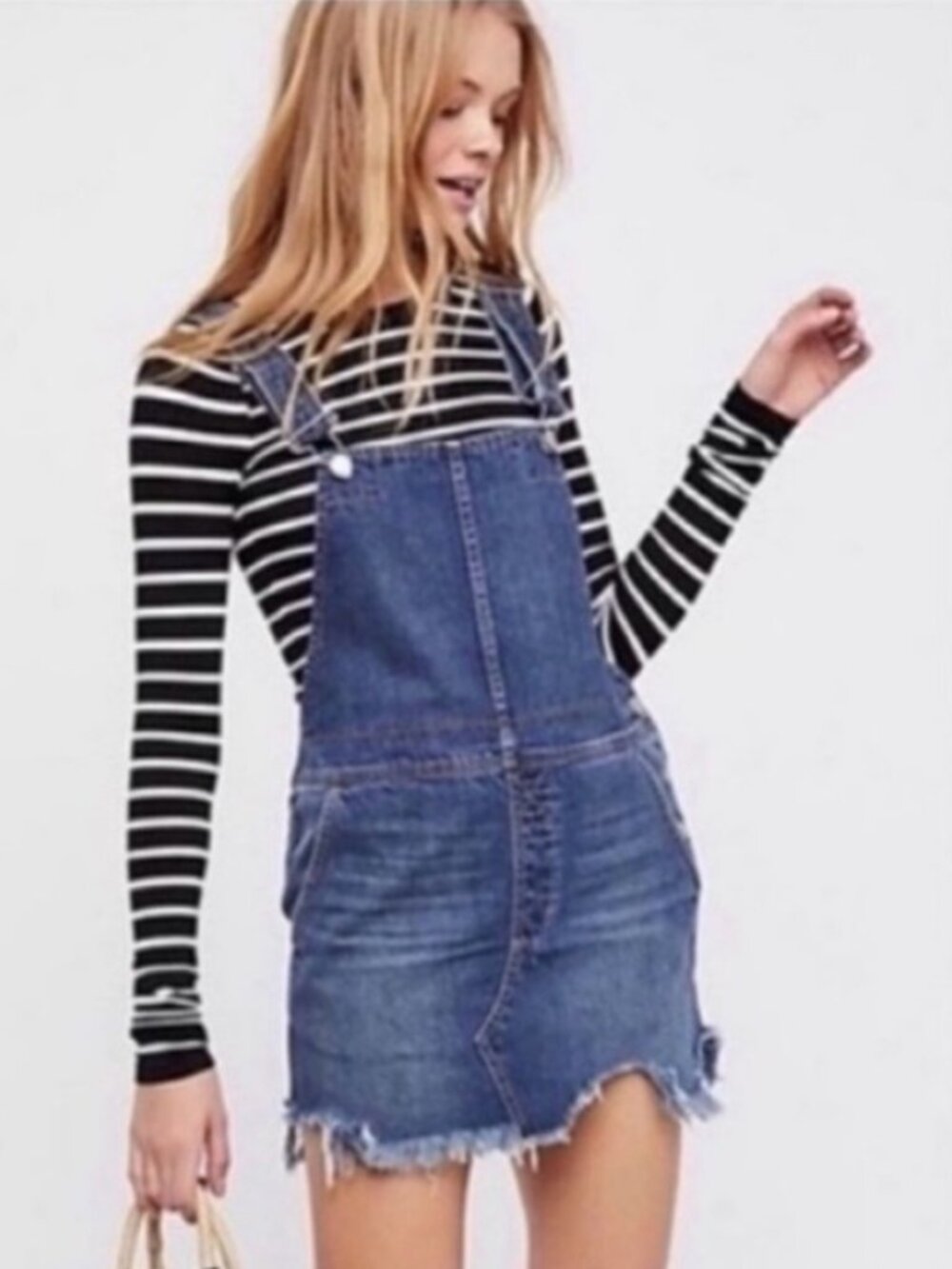 Free People Torn Up Denim Overall Dress Size 4